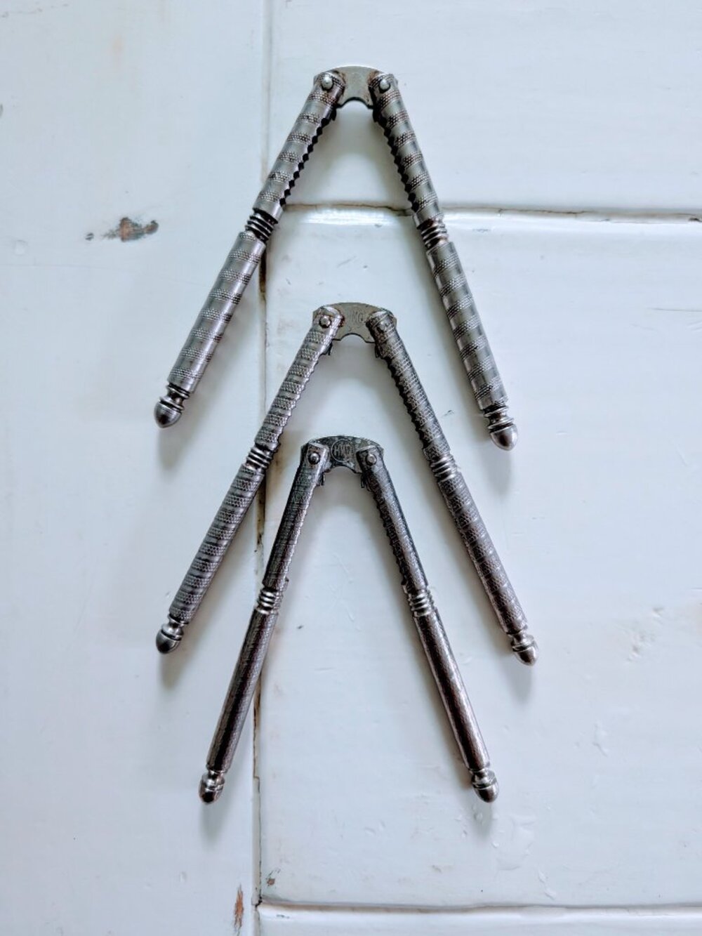 Lot of 3 VTG HMQ Metal Nutcracker Tools 5" Heavy Duty USA Old Fashioned Thick